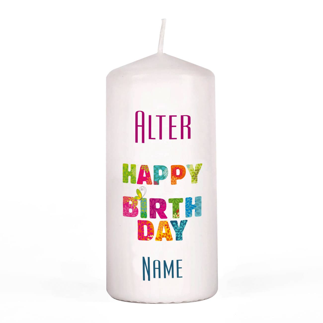 Kerze zum Geburstag mit Name und Alter bedruckt