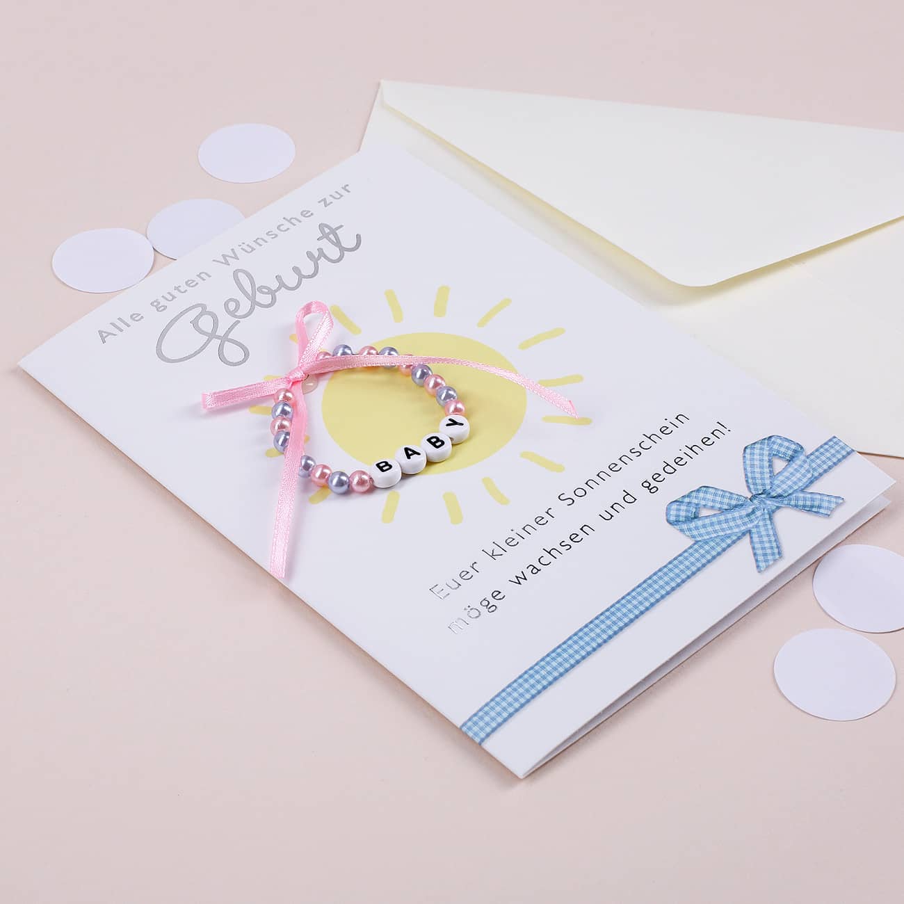 Babykarte mit Perlenband