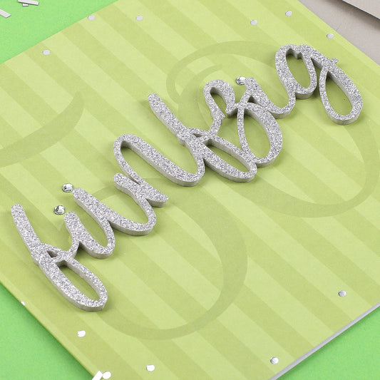 Glückwunschkarte zum 50. Geburtstag mit 3D Schriftzug in silber