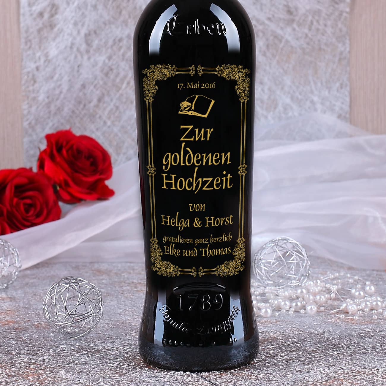 Weinflasche mit Gravur