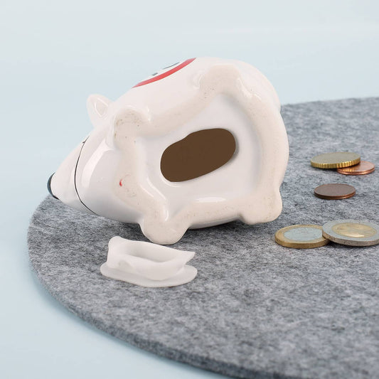 Kleine Spar-Maus in weiß zum 50. Geburtstag