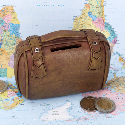 Spardose in braun - Koffer