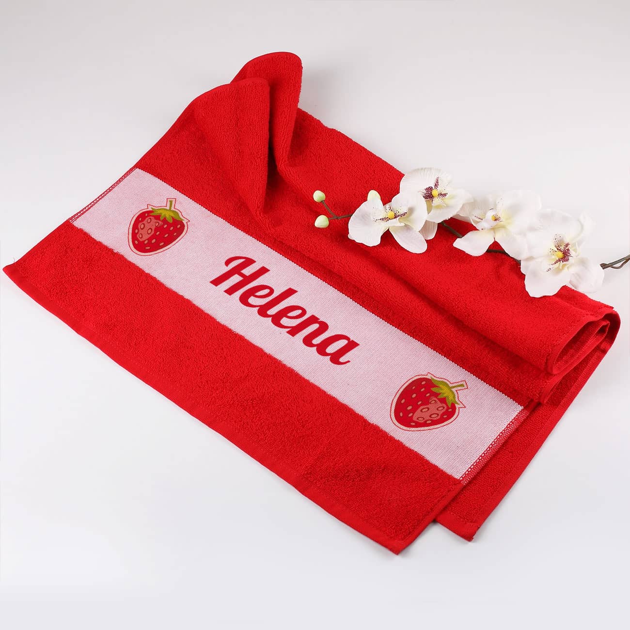 Handtuch für Mädchen mit Erdbeeren und Wunschname 
