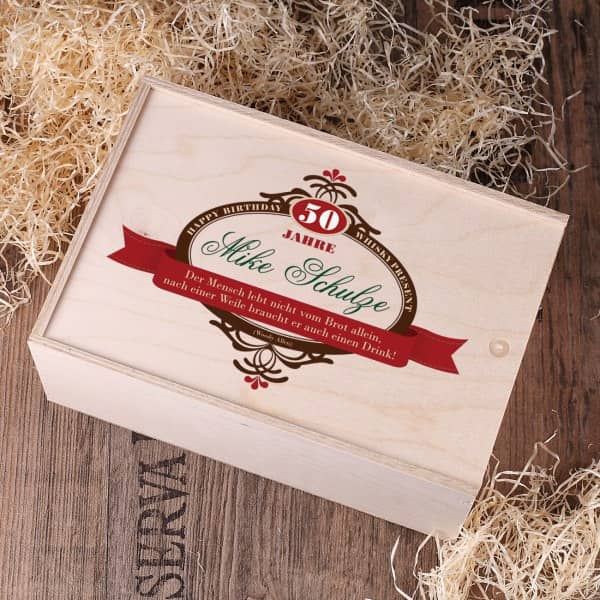 bedruckte Geschenkbox aus Holz zum Geburtstag