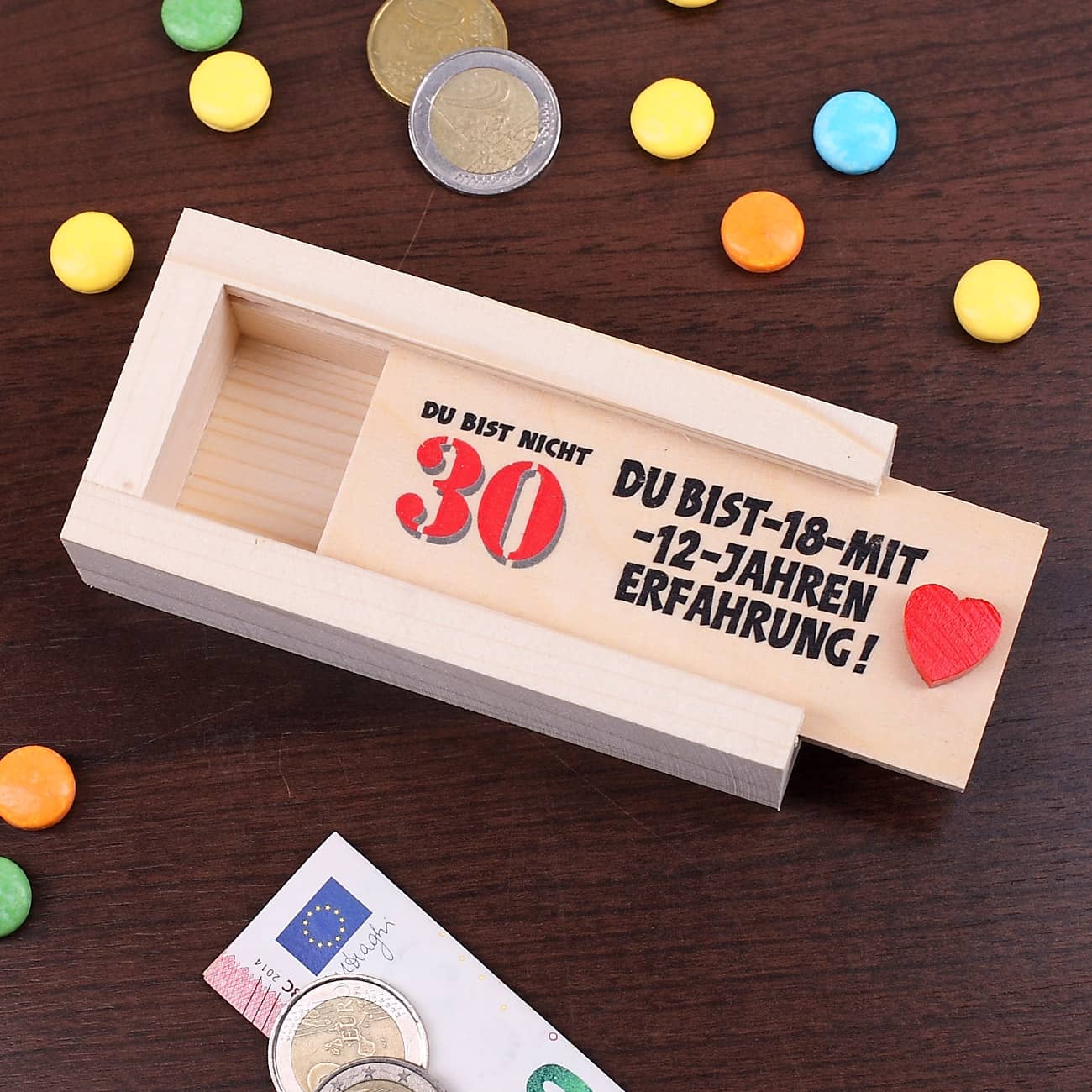 Holzkiste als Geldgeschenk zum 30. Geburtstag