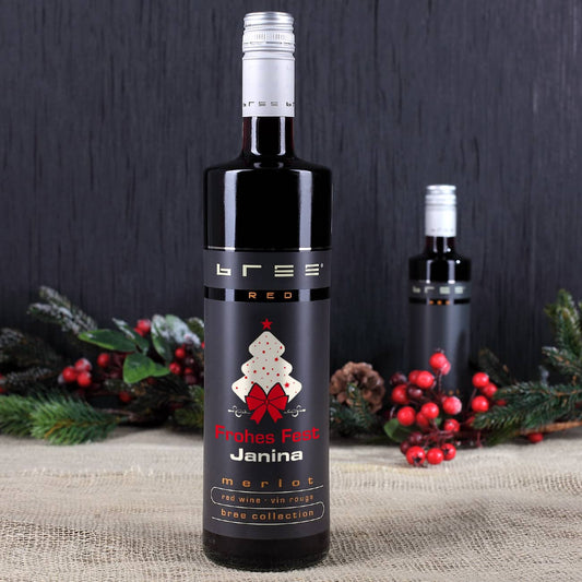 Merlot Rotweinflasche mit Namensaufdruck zum Fest