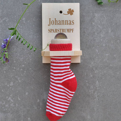 Geldgeschenk Sparstrumpf in rot mit Name