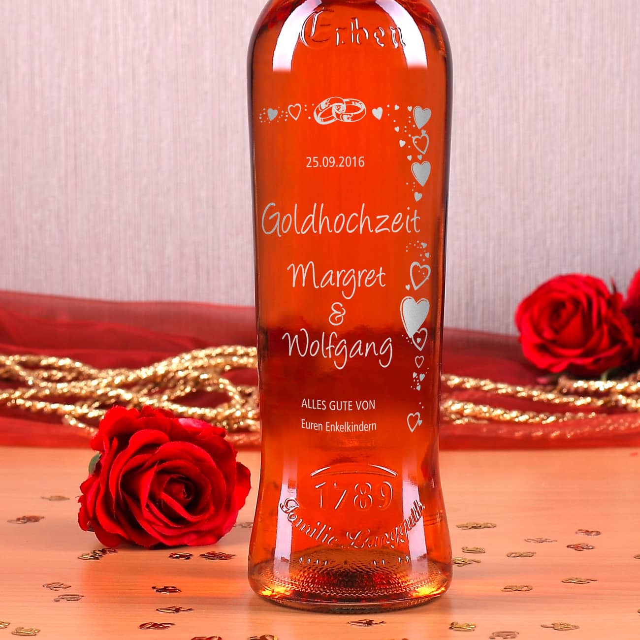 Weinflasche zur Goldenen Hochzeit