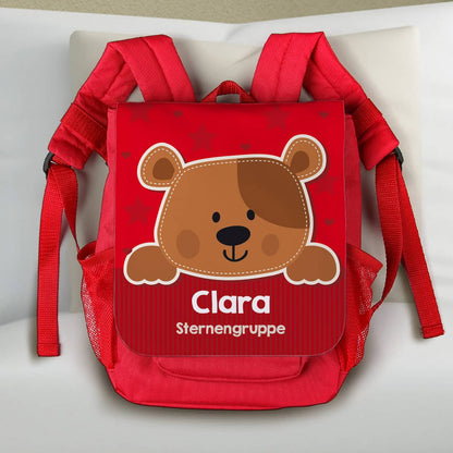 Kinderrucksack mit Teddy, Name des Kindes und Name der Kita-Gruppe
