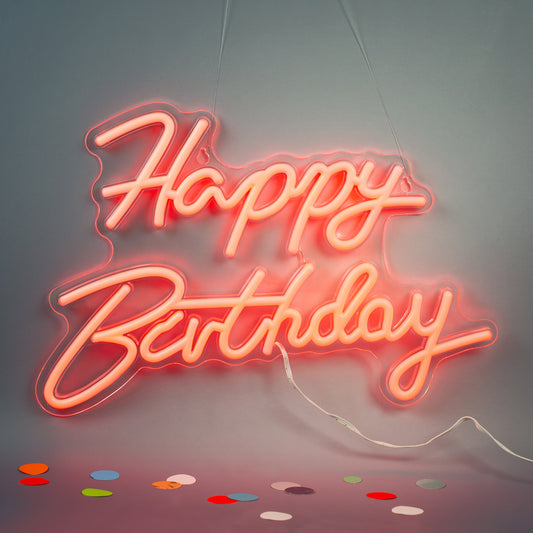 Happy Birthday Schild mit roter LED Beleuchtung