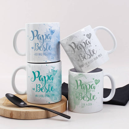 Tasse "Papa Du bist der Beste" mit Wunschtext in verschiedenen Farben