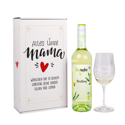 Biorebe Wein Geschenkset zum Muttertag mit Weinglas in Geschenkbox | Geschenk für Mama