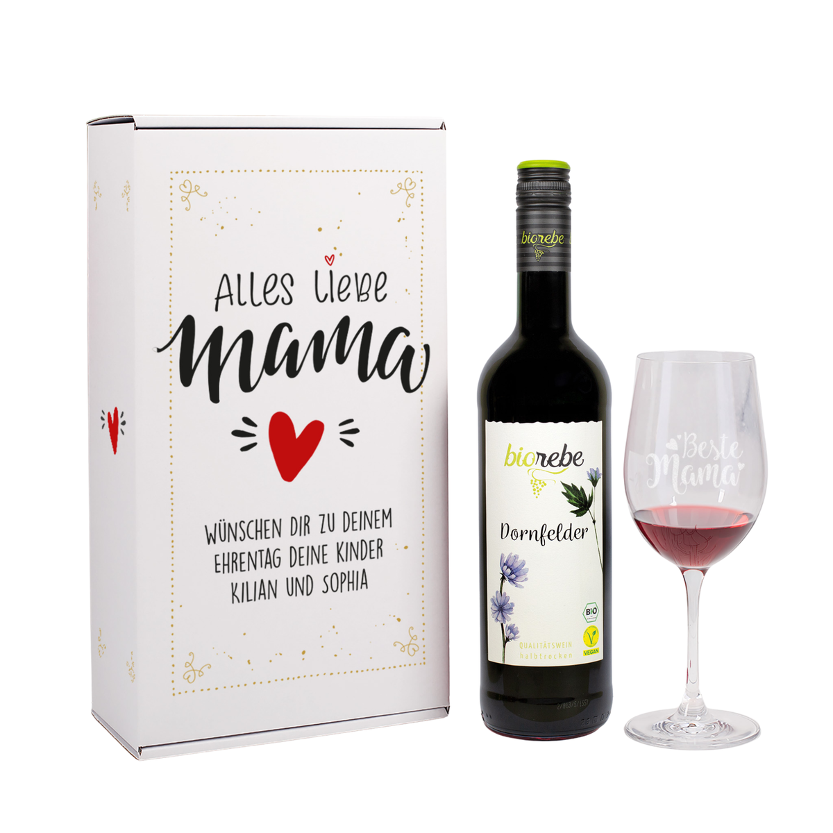 Biorebe Wein Geschenkset zum Muttertag mit Weinglas in Geschenkbox | Geschenk für Mama