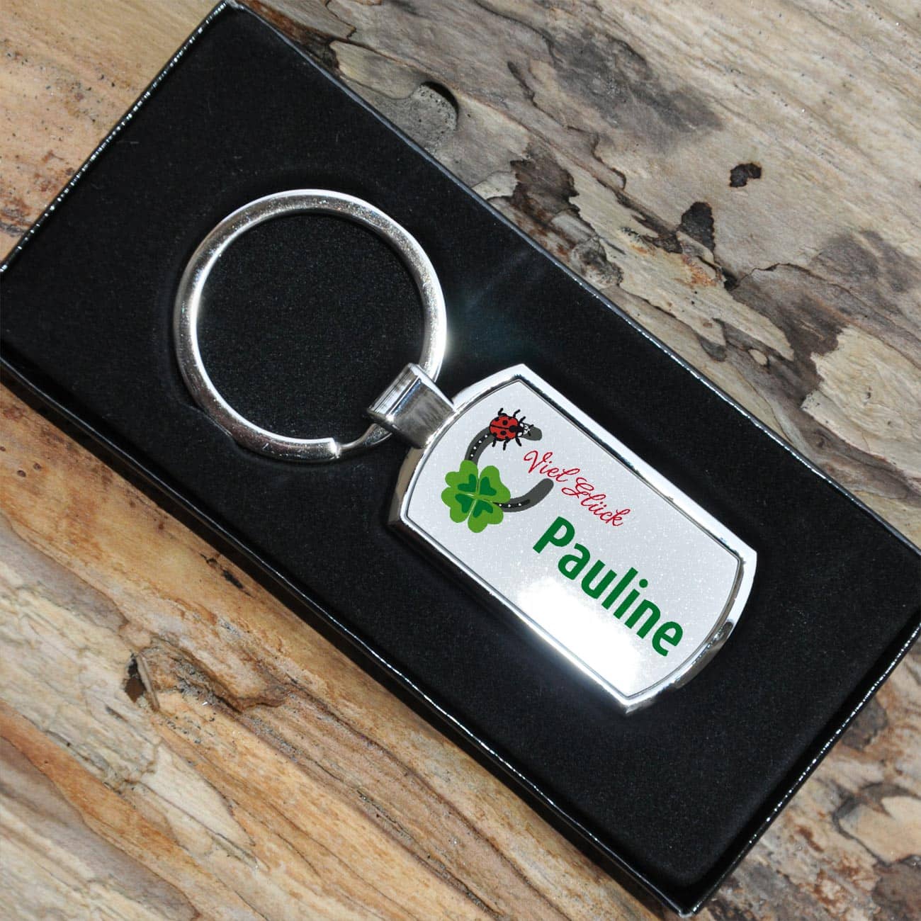 Viel Glück - edler Schlüsselanhänger mit Wunschname