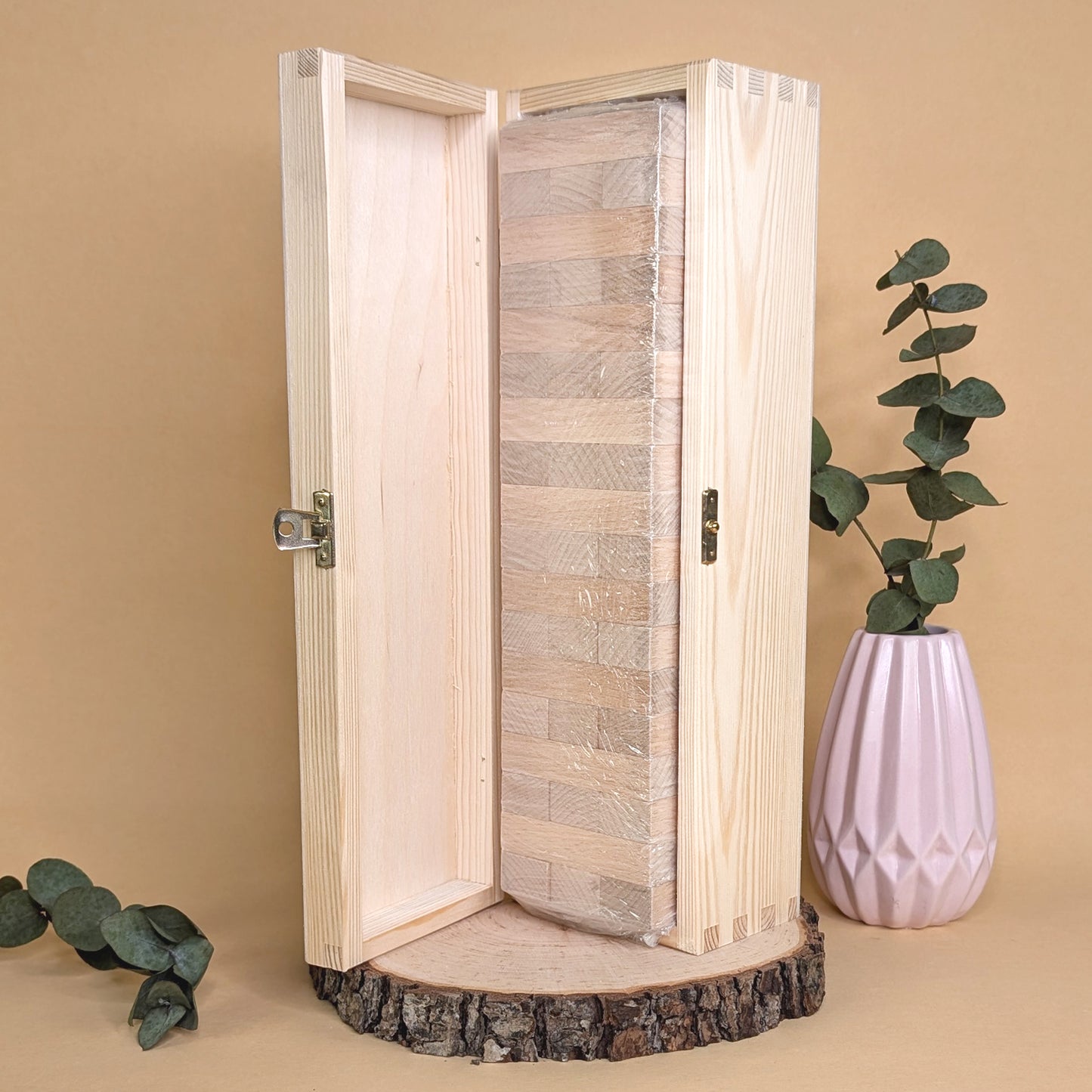 Wackelturm als Gästebuch zur Hochzeit mit persönlicher Holzbox