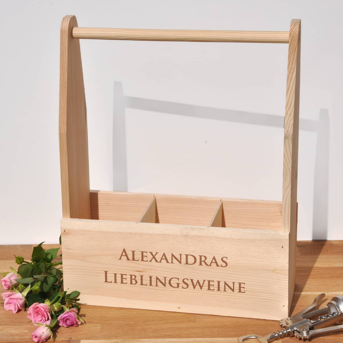 Holzkiste persönlich graviert für 3 Flaschen Wein