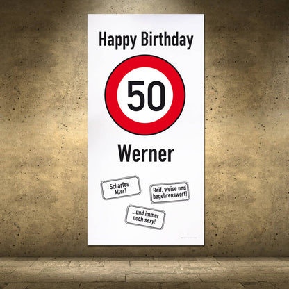 Banner im Hochformat zum 50. Geburtstag