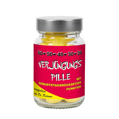 Verjüngungspillen zum Geburtstag - witziges Spaßgeschenk aus Traubenzucker