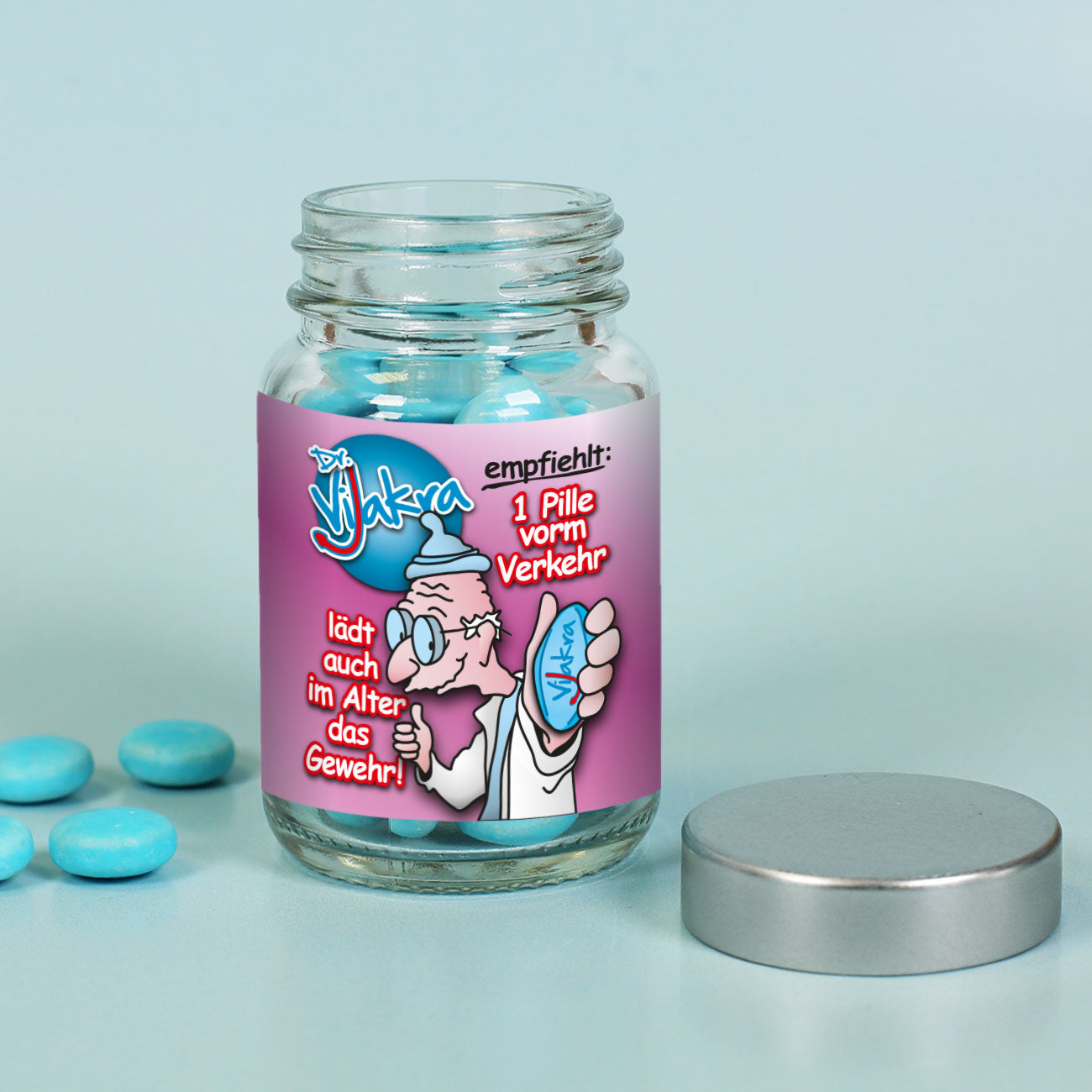Vijakra blaue Pille im Gläschen mit Schraubverschluss