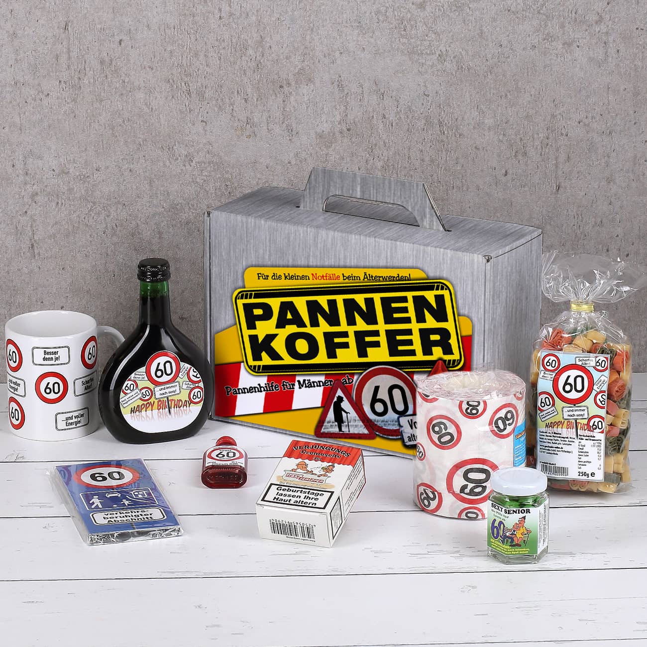 Pannenkoffer mit vielen lustigen Produkten