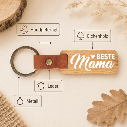 Produktinfos zum Schlüsselanhänger aus Eichenholz