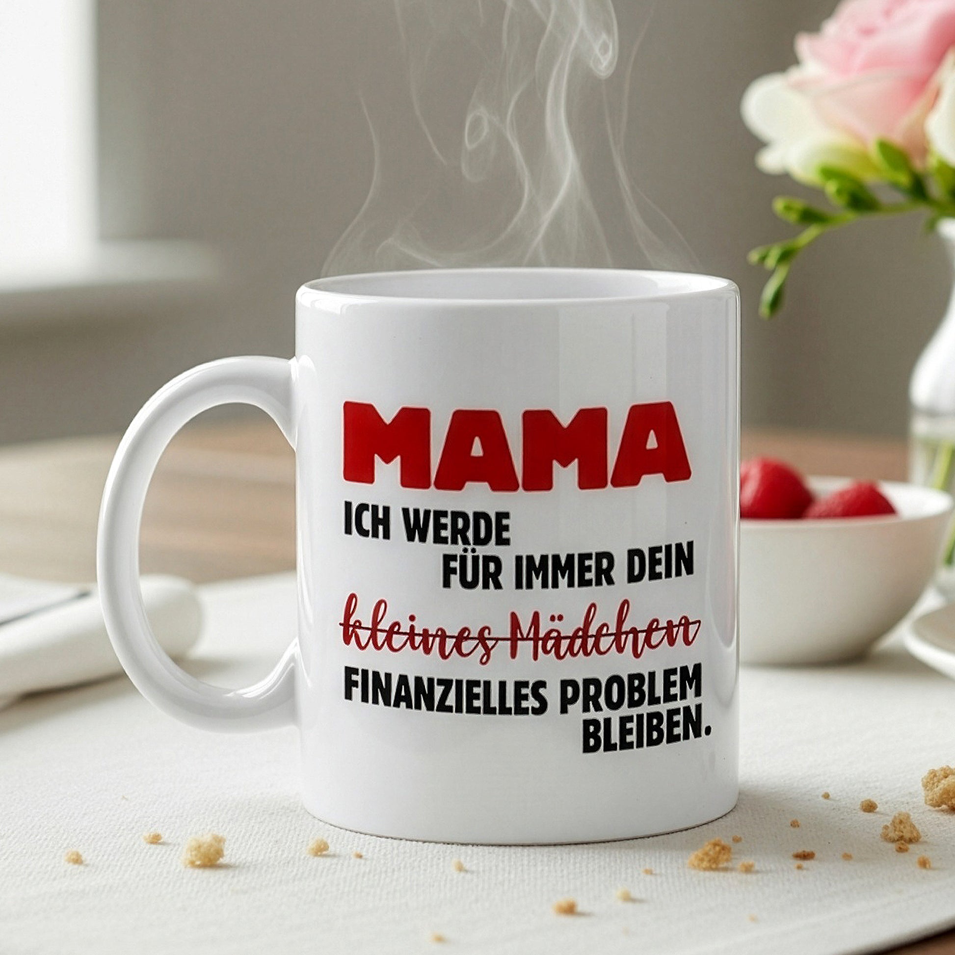 Keramiktasse für Mütter mit witzigem Spruch und durchgestrichener Schrift – ideal für Muttertag und Geburtstag