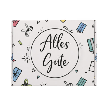 Geschenkbox rechteckig „Alles Gute“ – Draufsicht auf Motiv und Details