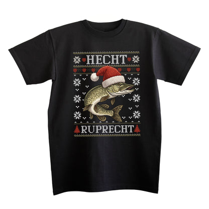 Schwarzes Herren T-Shirt mit Hecht Ruprecht Weihnachtsmotiv als Produktansicht