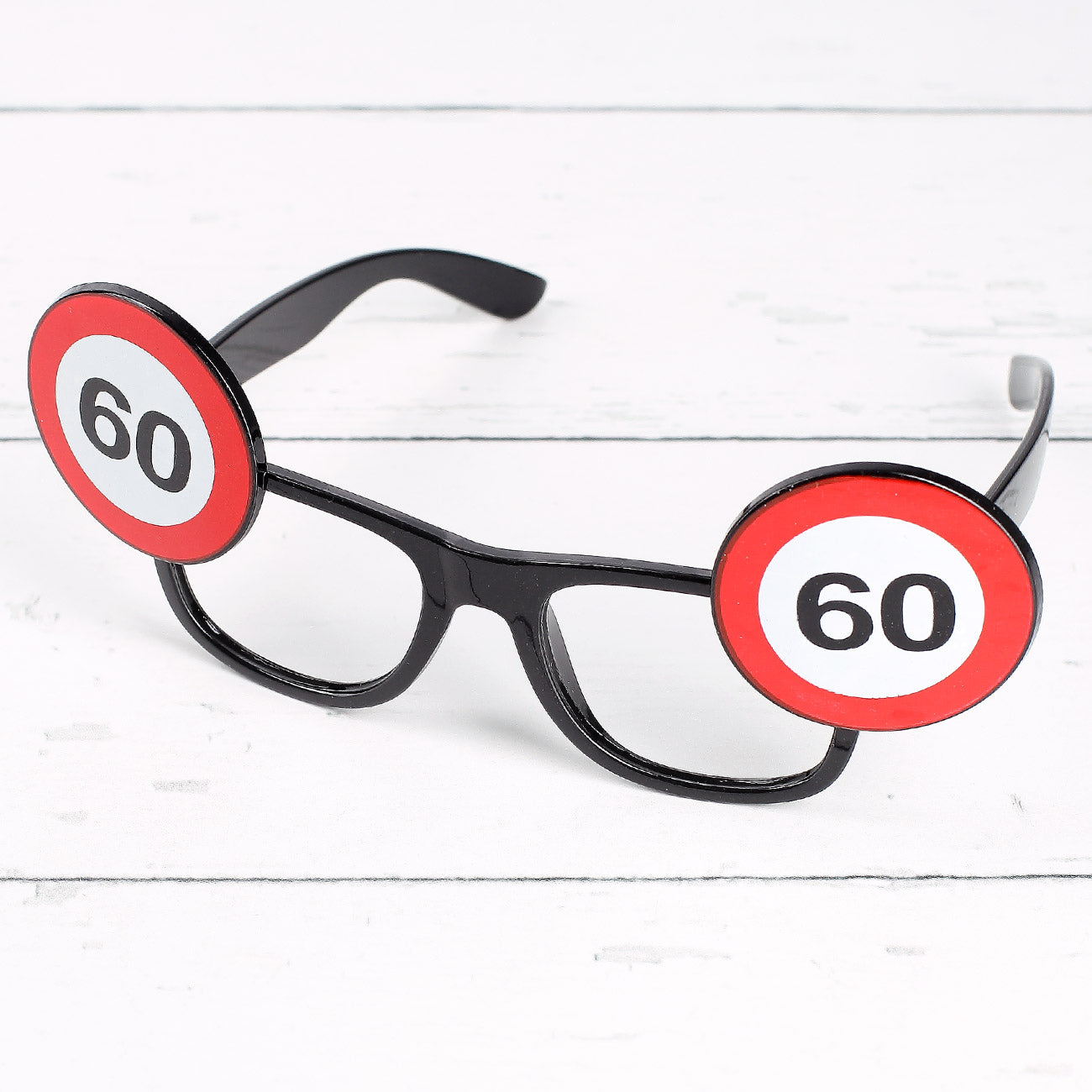 Schwarze Partybrille zum 40. Geburtstag im Verkehrszeichen-Design mit Zahl 60