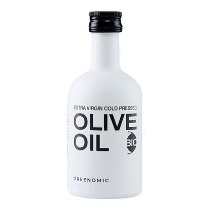 Greenomic Olivenöl BIO nativ extra 100 ml in weißer Flasche freigestellt