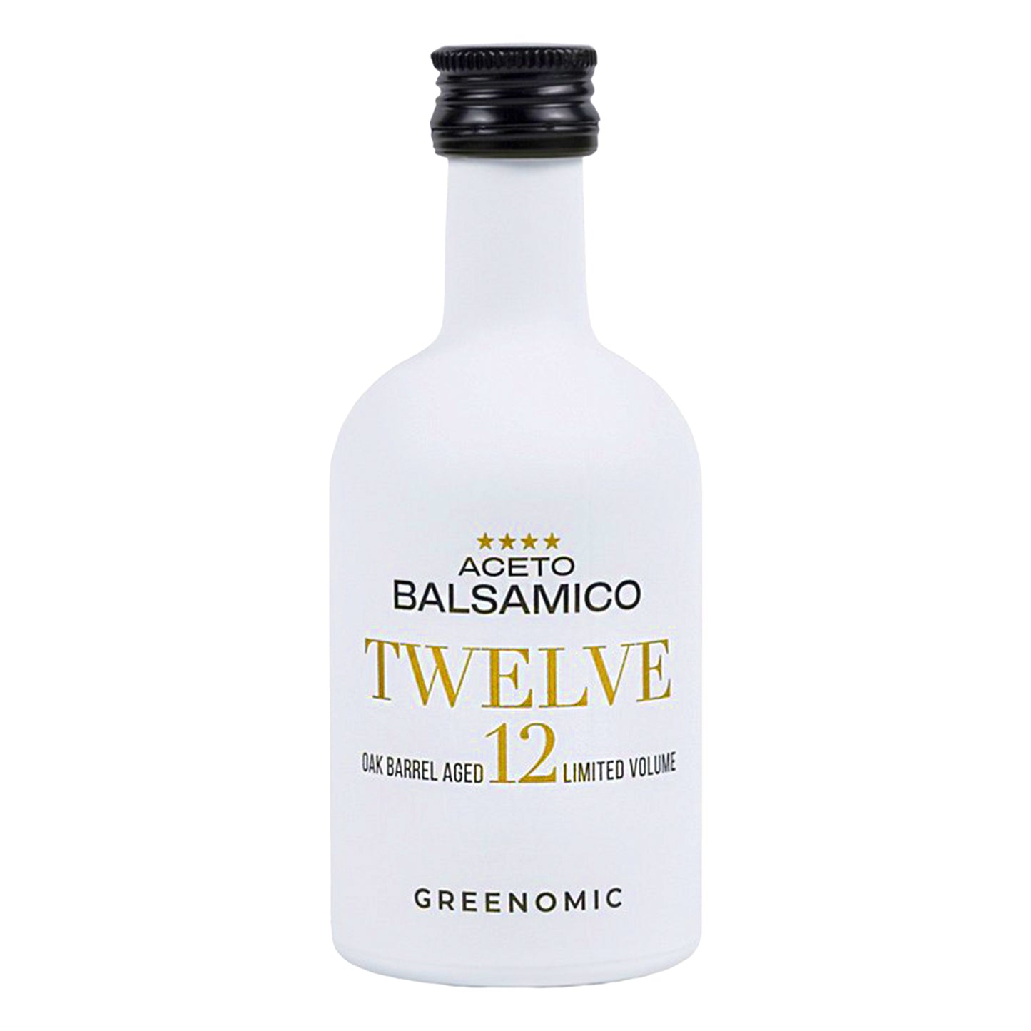 Balsamico Essig Twelve 100 ml freigestellt in edler weißer Keramikflasche