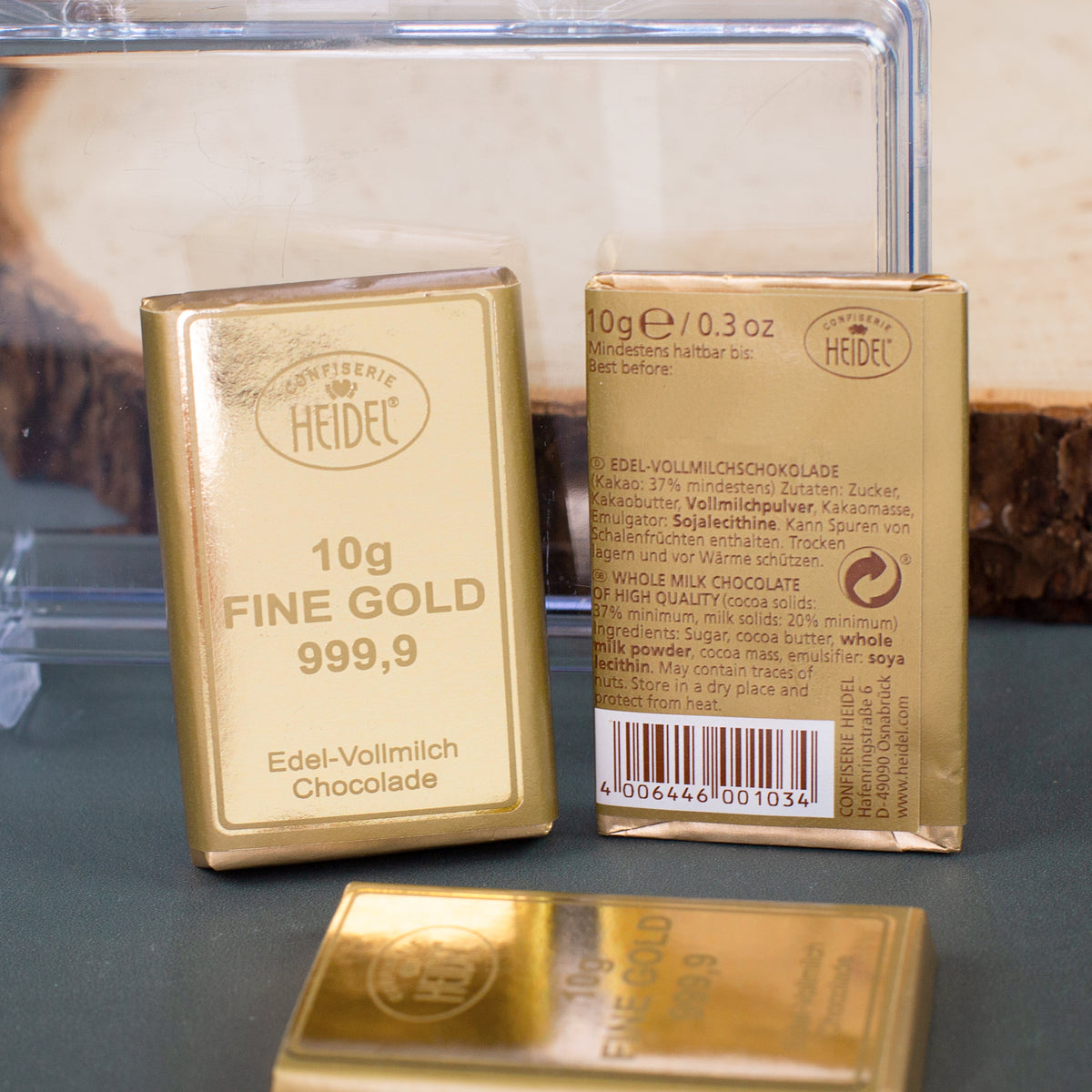 Rückseite der Fine Gold Schokolade mit Zutaten und Herstellerangaben