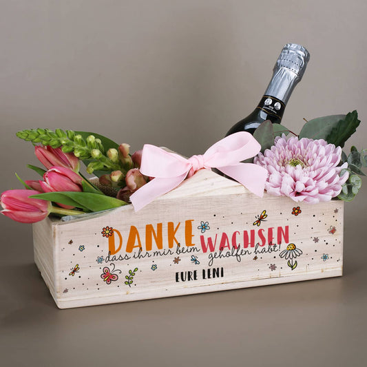 Danke, dass ihr mit beim Wachsen geholfen habt - Pflanzkorb mit persönlichem Wunschtext