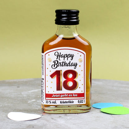Kräuterlikör Happy Birthday 18. Geburtstag Geschenkflasche