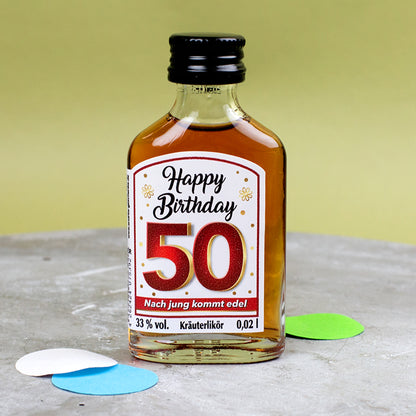 Kräuterlikör Happy Birthday 50. Geburtstag Geschenkflasche