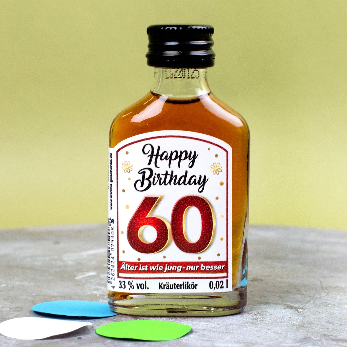 Kräuterlikör Happy Birthday 60. Geburtstag Geschenkflasche