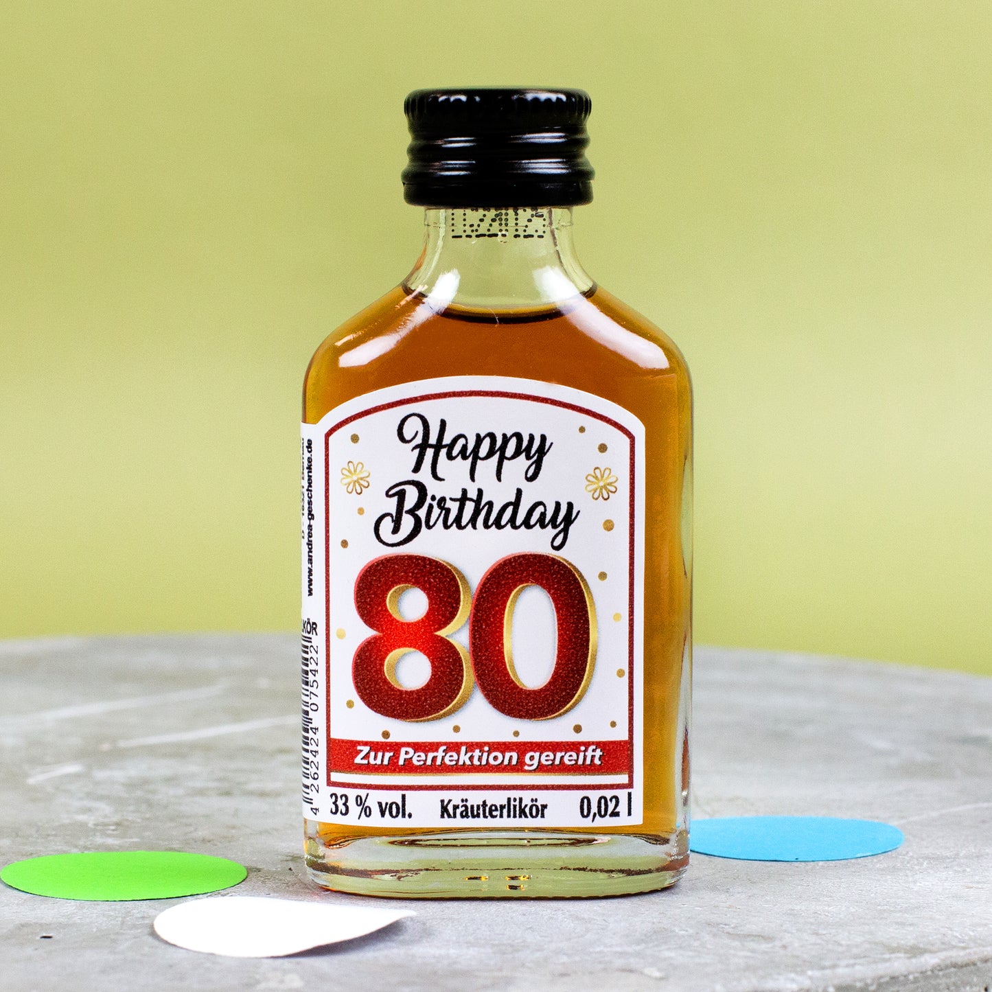 Kräuterlikör Happy Birthday 80. Geburtstag Geschenkflasche