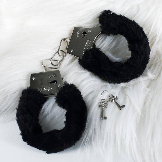 Handschellen mit schwarzem Plüsch und zwei Schlüsseln