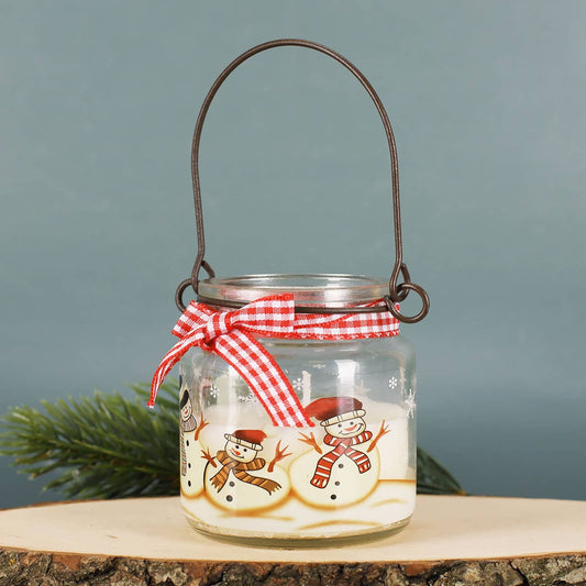 Kerze im Glas mit Metallbügel - Schneemann