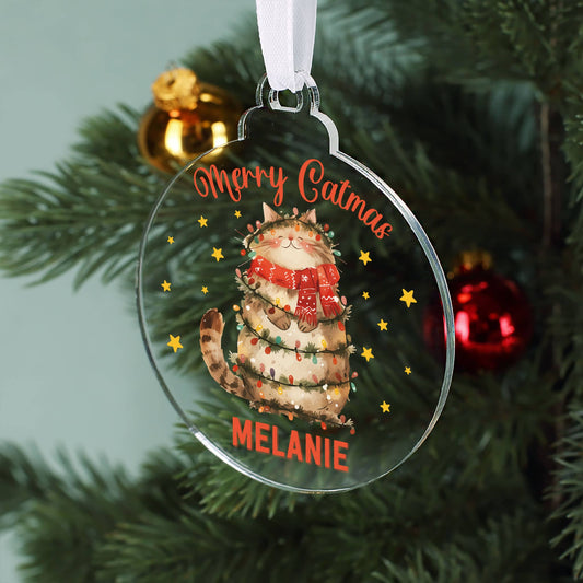 Merry Catmas - Baumschmuck aus Acryl mit Name personalisiert