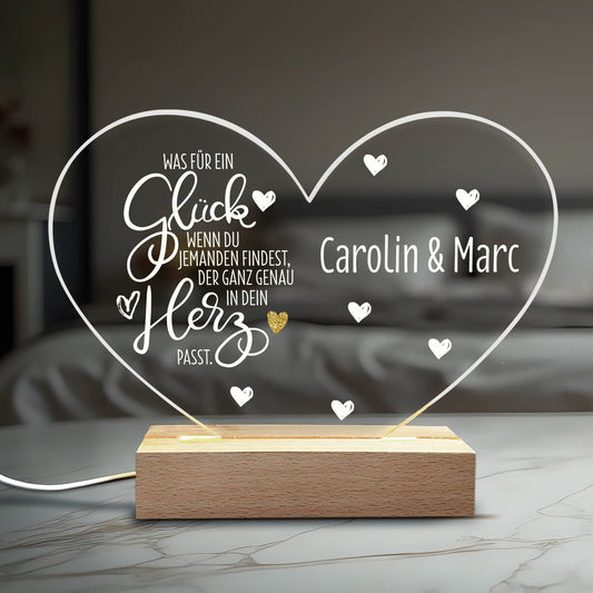 LED Acrylglas Lampe " Was für ein Glück wenn du jemanden findest, der ganz genau in dein Herz passt"