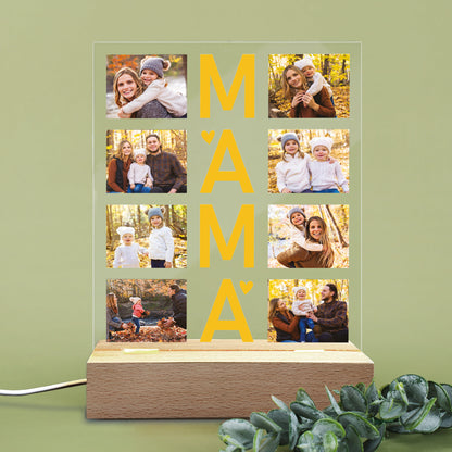 LED-Lampe im ausgeschalteten Zustand – Acrylglasplatte mit Motiv gut sichtbar.