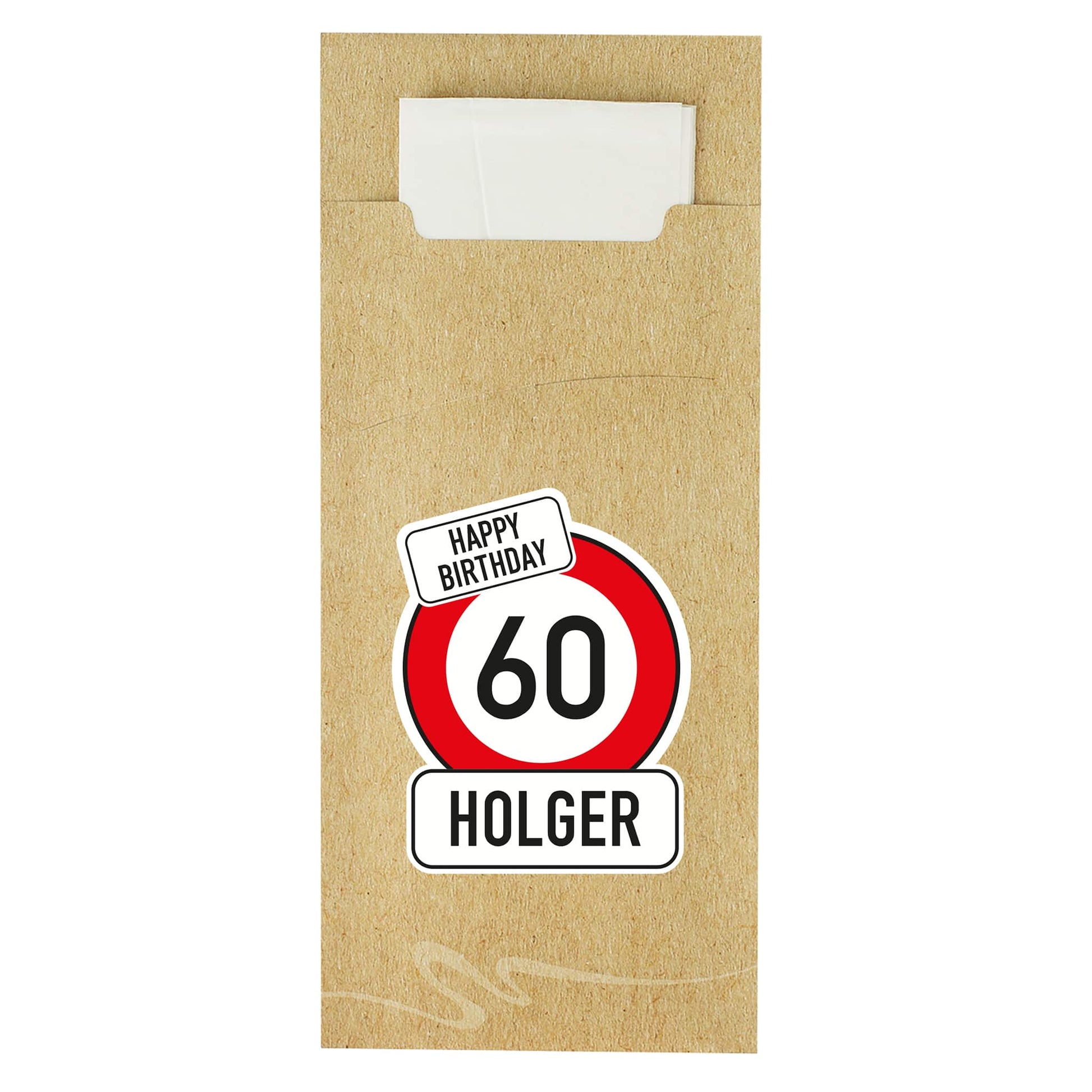 Besteckhülle ohne Hintergrund mit Happy Brithday Schriftzug