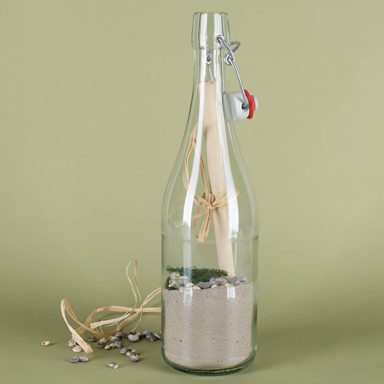 Gefüllte Flaschenpost von hinten