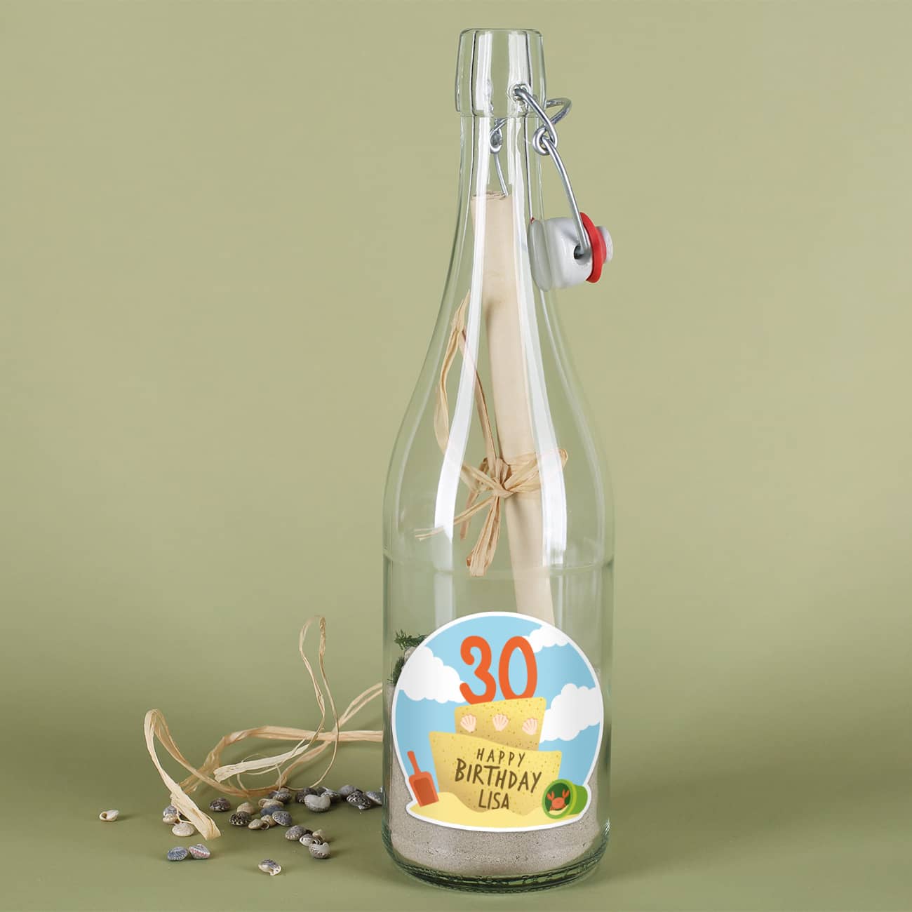 Gefüllte Geburtstagspost mit persönlichen Etikett