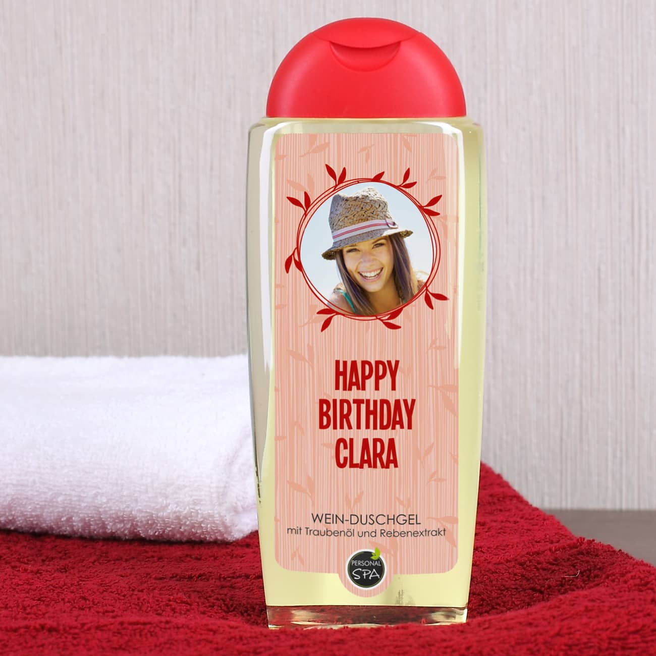 Wein- Duschgel mit Ihrem Foto und Wunschtext