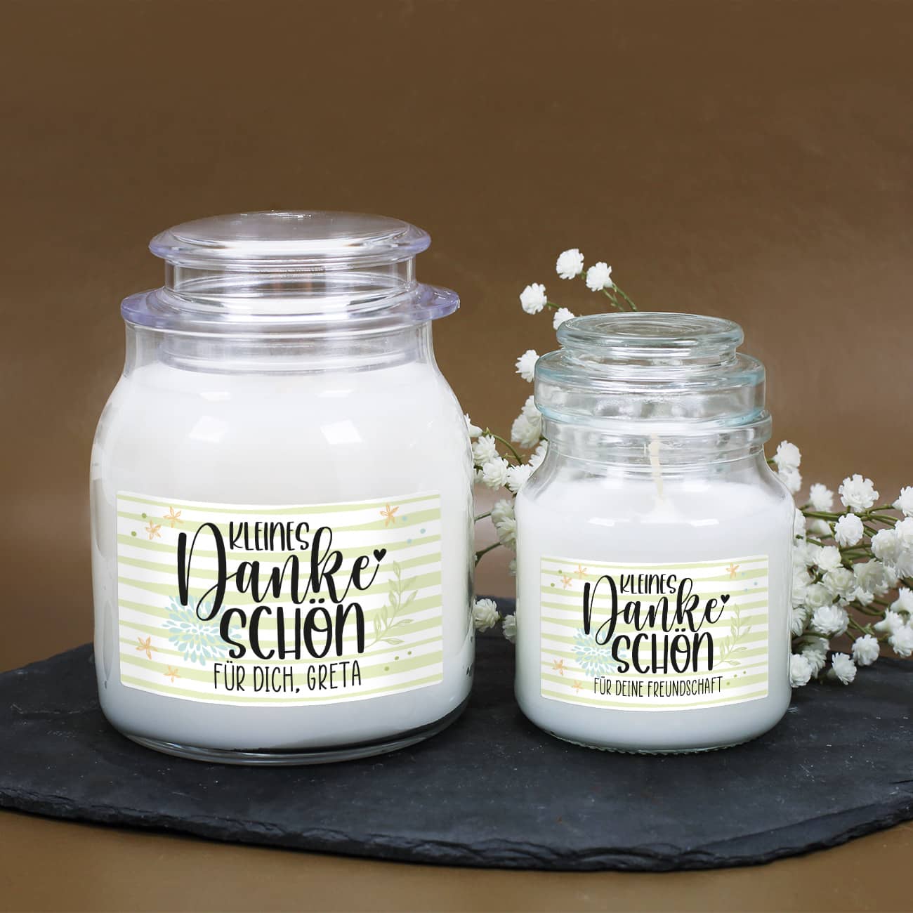 Kleines Dankeschön - Duftkerze mit Ihrem Wunschtext