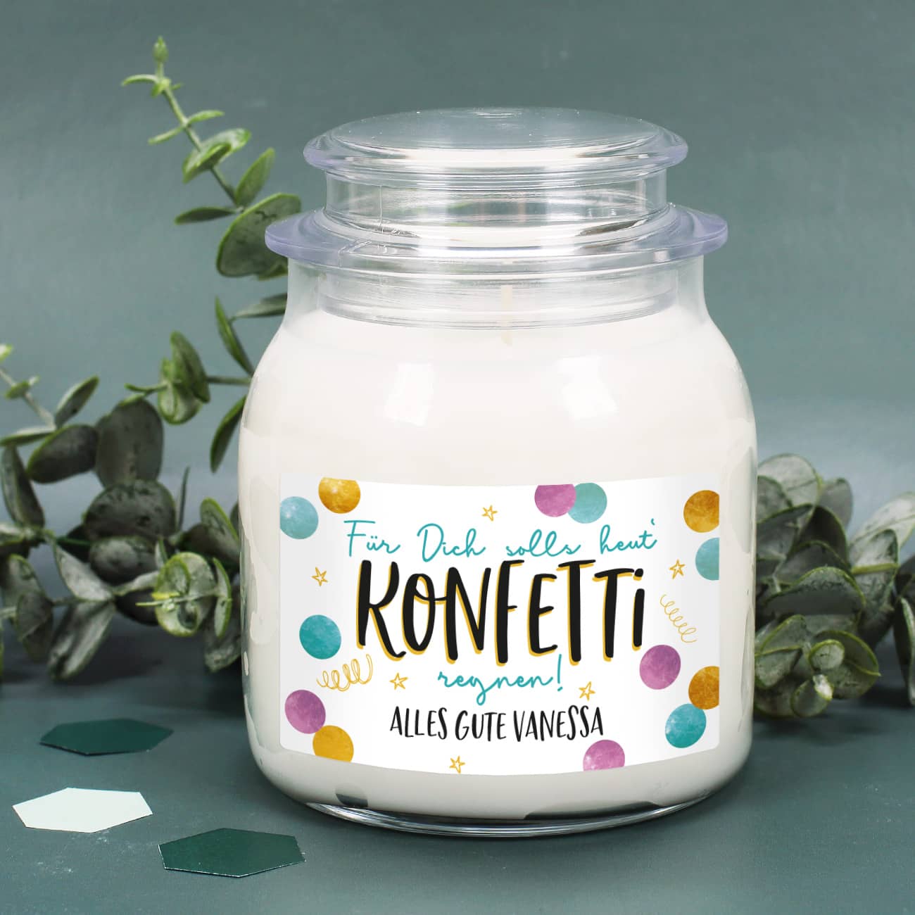 Für Dich solls heut' Konfetti regnen - Geburtstagskerze mit Ihrem Wunschtext