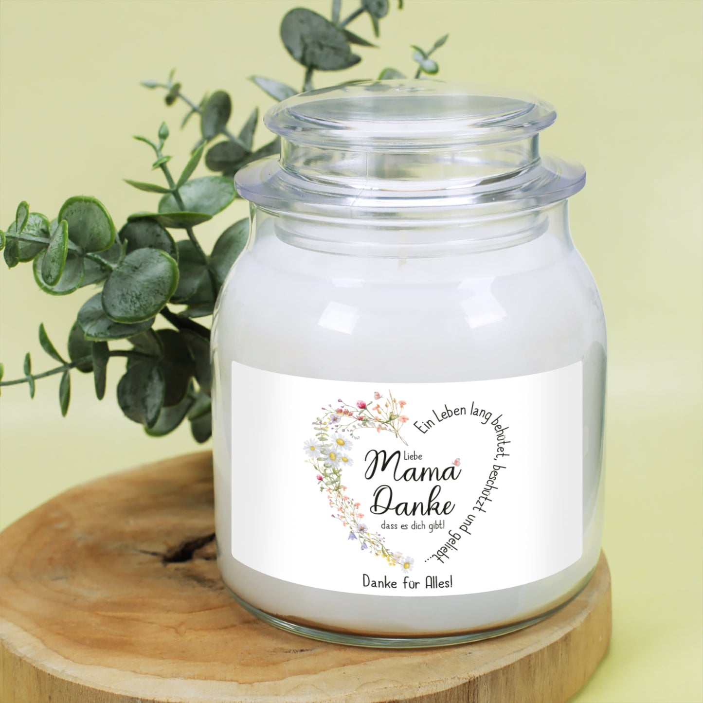 Personalisierte Duftkerze für Mama zum Muttertag o. Geburtstag | Wiesenblumen Herz