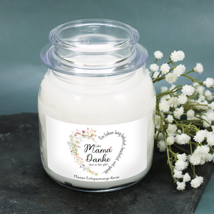Personalisierte Duftkerze für Mama zum Muttertag o. Geburtstag | Wiesenblumen Herz